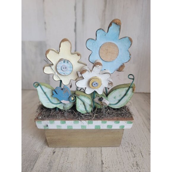 Wooden spring flower pot AS IS Easter home decor - Picture 1 of 8